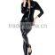 Black latex plain zipper front long jumpsuit sexy catsuit costume wholesale catwoman