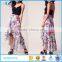 Pink floral print elastic waistband ladies maxi skirts long