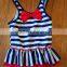 Blue and White Stripes One Piece Suit Baby Swimwear With a Bowknot