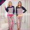 Fancy design couple pajamas with flower printing winter wholesale pajamas set OEM