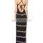 CHEFON Black Skinny Stripe boho maxi dress