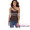 2017 New Dropship High Quality Brown Grommet Leather Trim Brocade Corset Steampunk