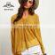 Latest Designs Streetwear Style Women Shirts Yellow Bell Sleeve Round Neck Ruffle Casual Blouse