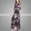 Navy Blue Coloured Printed Maxi Dress Dubai Long Dresses Fancy Maxi Dress With Long Sleeve & Belt