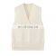 Custom Women's V-Neck Sleeveless Woolen Vest Solid Color Knitted Cashmere Sweater Casual Style Embroidered Perfect Outer Wear