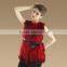 Long Style 2015 Winter Elegant Red Color Lady Real Raccoon Fur Vest With Belt