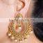 Indian Ethnic Traditional Pearl Drop Gold Plated Polki Earring For Women
