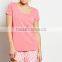 New Style OEM Summer Sexy Short Loose Fit Women 100% Cotton Knitted Red T-shirts and Printed Pink Shorts Pajama Set