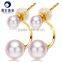 double stud earrings akoya pearl 6-8mm high luster golden /white color