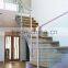 bespoke interior steel L shape stairs with teak steps glass railings