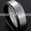 Custom cobalt free Men's Black Tungsten Carbide Engagement Ring Wedding Band Center Brushed Wire Edge Step