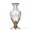 Ornate Crackle Crystal Flower Vase, Home Decorative Footed Bronze Mounted Vase, Hand Engraved Crystal Vase