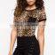 lady cropped leopard sublimation t shirt wholesale cheap