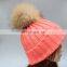 2016 popular raccoon fur ball/pom pom fashion winter hats for girl