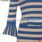 Women's Flare Sleeves Strips Long Knit Skirt Suits