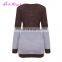 Free Shipping Brown Splicing Crewneck Winter Latest Design Fashion Sweater For Women