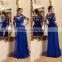 Vestido azul royal Long Dress Party Evening Gown Half Sleeves Lace Prom Gown Chiffon Zipper Robe de soiree