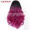 new arrival 18inch straight black ombre to rose color two tone human hair wig for women