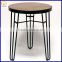 Cafe /restaurant wooden round dining table, outdoor wire base wooden top table