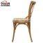 Cane seat brown color X back chair for resturant use cross back wooden chair