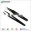 93304 conductive black plastic tweezers with plastic flat tip