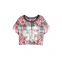 2015 Hot sale fashion ladies short sleeves flower print 100%cotton T-shirt