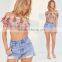 Sexy mesh embroidered floral tops off shoulder ladies blouse