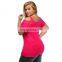 Fashion plus size sexy t shirt fold strapless short sleeve lace women's t shirt