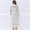 TWOTWINSTYLE Dress For Women Notched Long Sleeve High Waist Sashes See Through Midi Patchwork Feathers