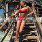 2019 new high waist swimsuit 1969 solid color pleated hard bag sexy split swimsuit ladies two-piece swimsuit red S-L