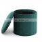 Customized blue Velvet fabric covered Round Foldable  Ottoman with storage for living room