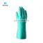 Green Color Chemical Resistant Long Cuff Green Flock Lined Nitrile Glove Industrial Safety Working Household Gloves