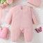 Baby's Butterfly Embroidery Ruffled Long Sleeve Ribbed Footed Romper, Toddler & Infant Girl's Bodysuit