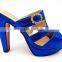 blue high heel party slipper platform lady wedding shoes with golden button