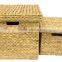 Water hyacinth storage basket with lid and wood handle