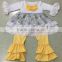2015 IRL pic new wholesale giggle moon remake outfits popular snow white flower print girls clothing set baby kids clothing