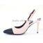 Soft sole genuine leather women sandals back up strip pointed toe middle heel shoes