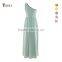 Plain style pleated skirt sleeveless one shoulder evening dress