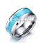 8mm beveled edge high polished turquise inlay tungsten steel titanium wedding band ring
