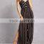 Oem fashion adjustable cami straps V-cut neck and back Striped Split-Leg Jumpsuit