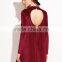Red Velvet Backless Long Sleeve Shift Dress 100% Cotton Casual Sexy Back Hole Dress