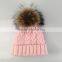 Myfur Fuzzy Big Raccoon Fur Bobble Cable Knit Hat Wholesale Girls Beanie