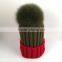 Myfur Adult Woolen Hat Bi-color Fox Body Fur Pom Poms Knitting Beanie Hat