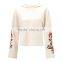 Relaxed fit cotton clothing kimono sleeve embroidered hoodie for women