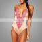 Wholesale Products Girl Embroidered Sexy swimming Wear Deep V-neck Swimsuit Backless Beachwear Cross Bandage Apparel