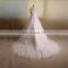 Intellectuality High Collar Lace Beads Sequin Flowers Tiered Long Train Wedding Gown