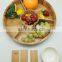 Organic Bamboo Serving Platter Set with Ceramic Dip Bowl and Snacks Divided Serving Tray for Living Room