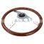 Real Wood Grain Chrome Spoke Steering Wheel, Universal 380mm 15'' Classic Real Wooden Steering Wheel