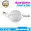 white color Charging usb date cable reel retractable USB Micro cable for Samsung Sync