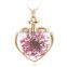 Fashion Jewelry DIY Collier Heart Crystal Glass Locket Long Necklace Creative Dried Flower Pendant Necklace for Women